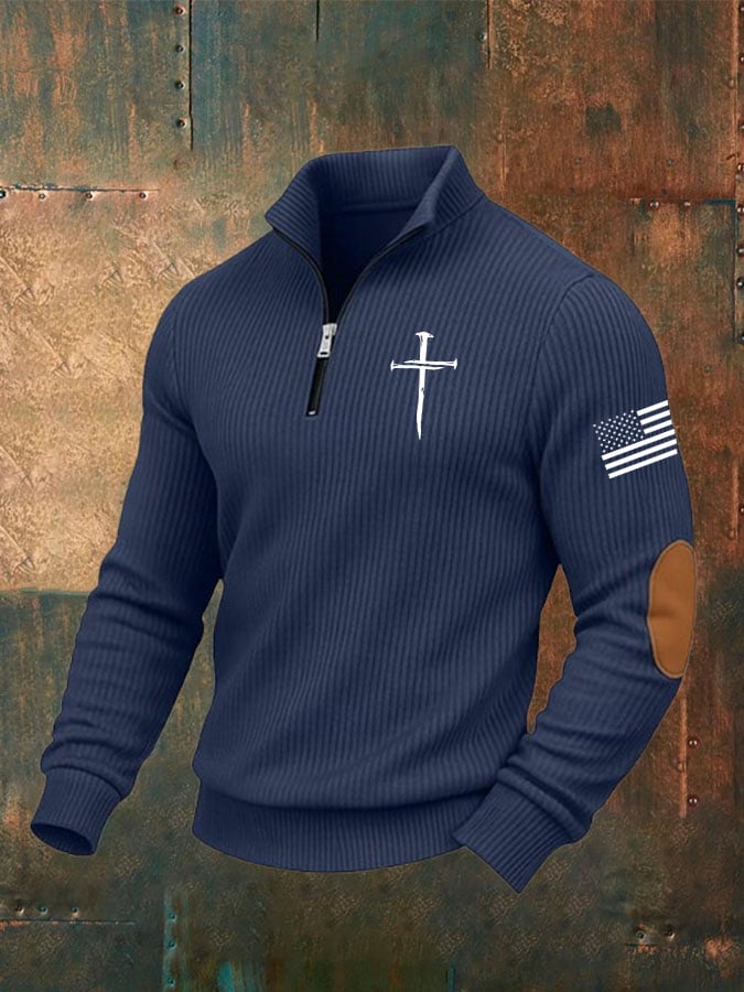 Men's Faith Cross Print Zip-Up Sweatshirt