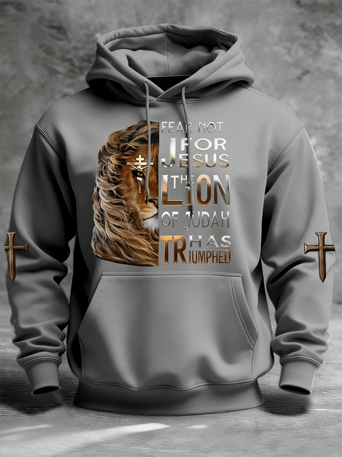Men's Lion Of Judah Jesus Cross Faith Print Casual Hoodie