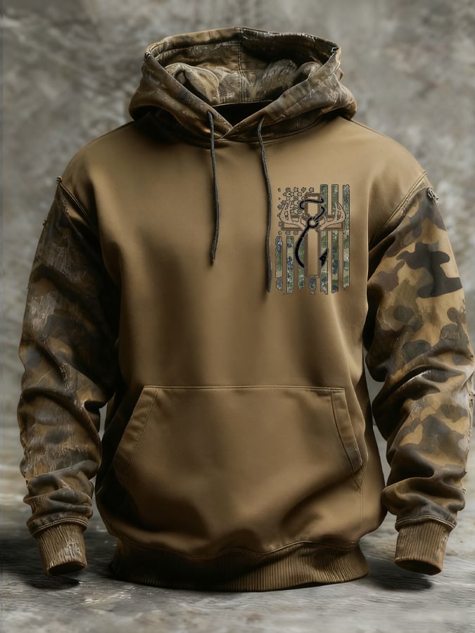 Men's Retro Faith Fishing Hunting Print Hoodie