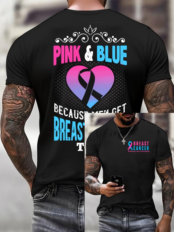 Men'S Casual Breast Cancer Print T-Shirt