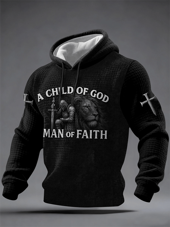 Men's A Child Of God A Man Of Faith Print Casual Checkered Hoodie
