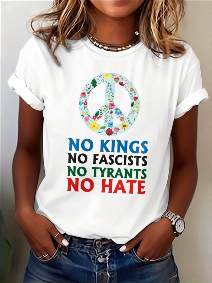 🔥Buy 3 Get 15% Off🔥Women's No Kings No Fascists Print T-Shirt