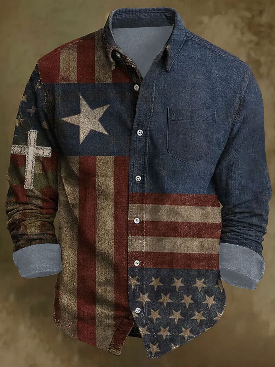 Men's Faith Printed Long Sleeved Casual Shirt