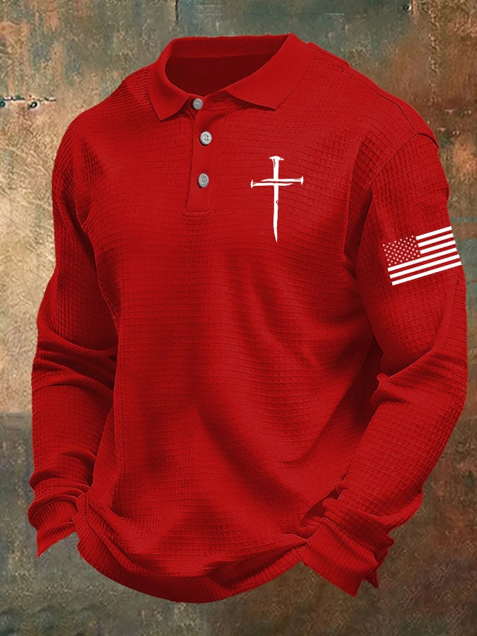 Men's Cross Print Casual Waffle Shirt
