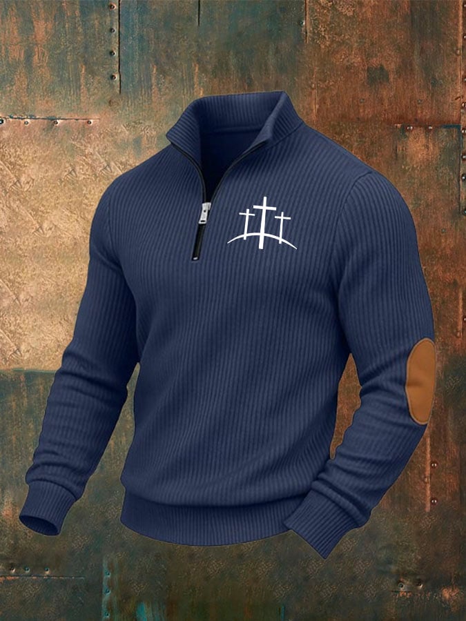 Men's Faith Cross Print Zip-Up Sweatshirt