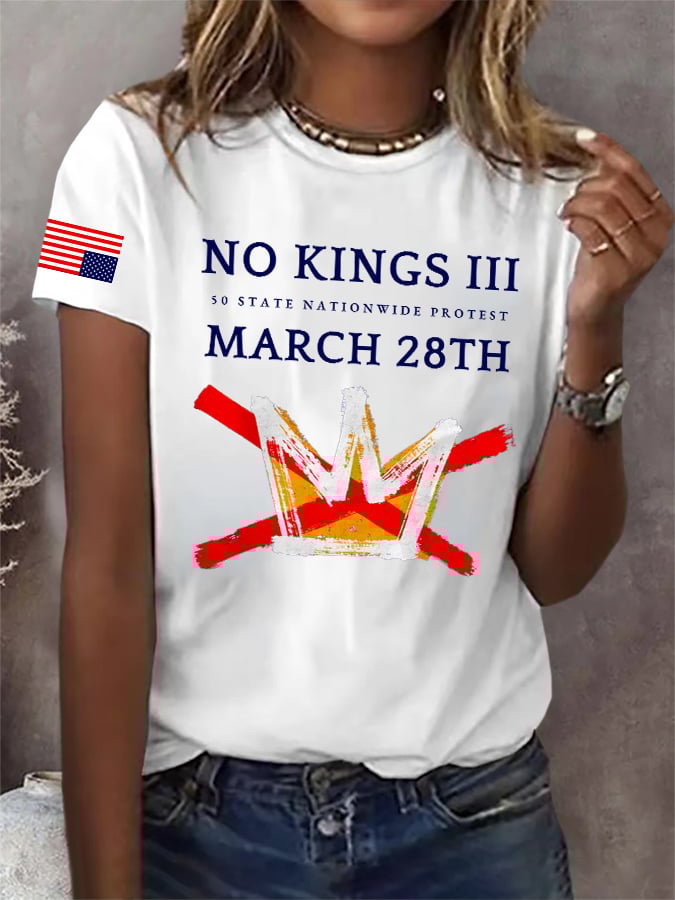 🔥Buy 3 Get 15% Off🔥Retro No Kings III 50 State Nationwide Protest March 28th Print T-Shirt
