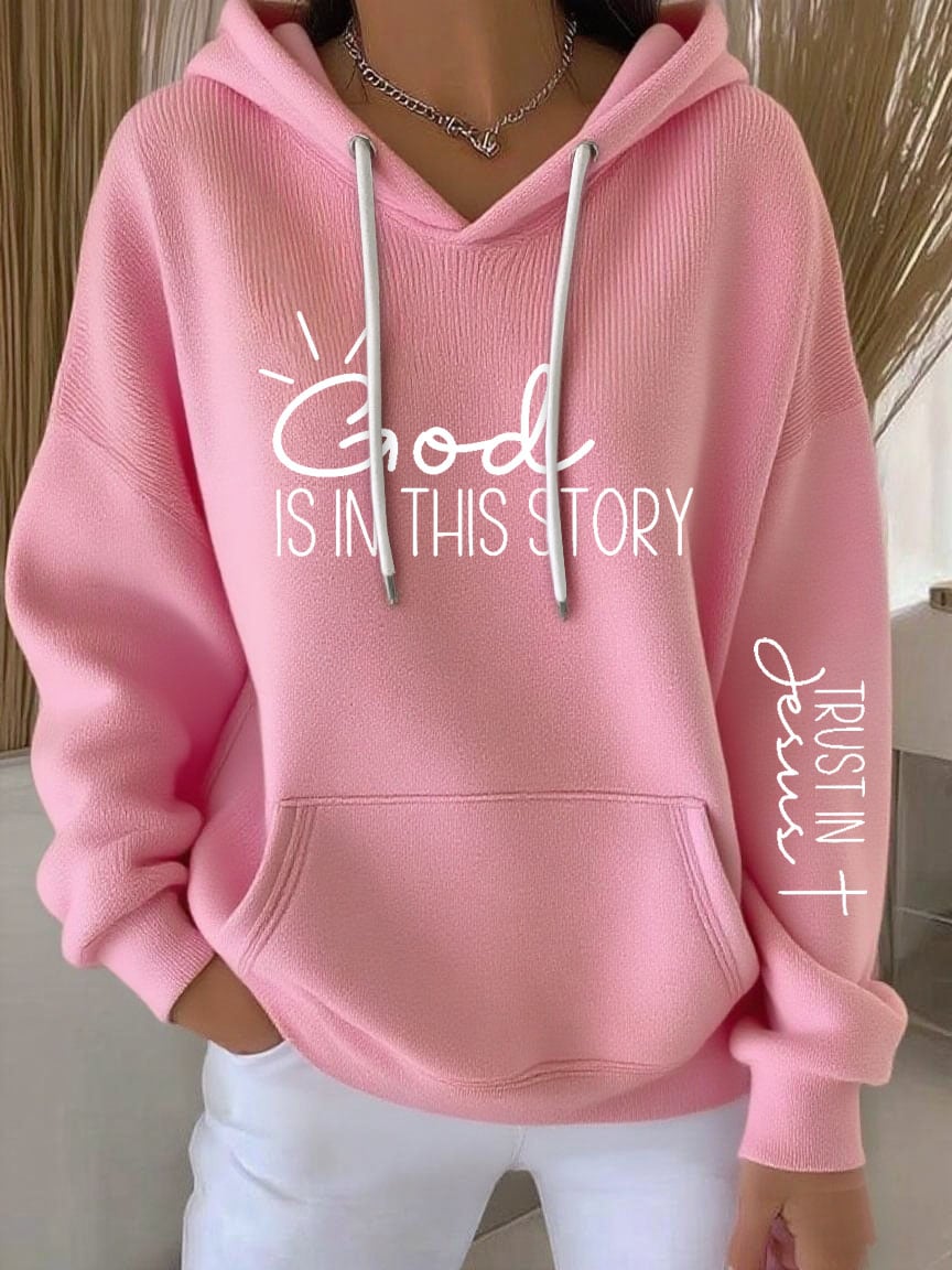 Women's casual retro God is good faith ribbed sweatshirt