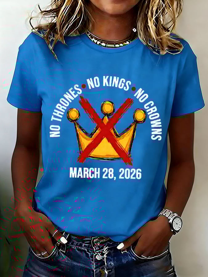 🔥Buy 3 Get 15% Off🔥Women's No Kings No Thrones Print T-shirt