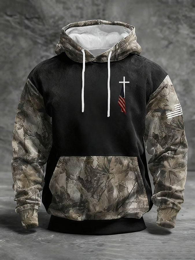 Men's Casual Retro Print Long Sleeve Hooded Sweatshirt