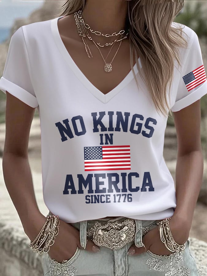 🔥Buy 3 Get 15% Off🔥V-Neck Retro No Kings In America Since 1776 Print T-Shirt