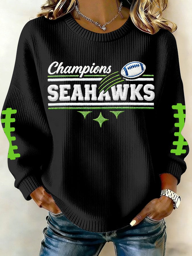 Women's Football Printed Knit Crew Neck Long-Sleeved Top