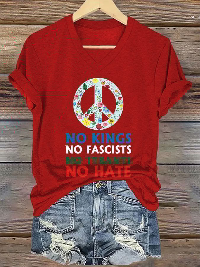 🔥Buy 3 Get 15% Off🔥Women's No Kings No Fascists Print T-shirt