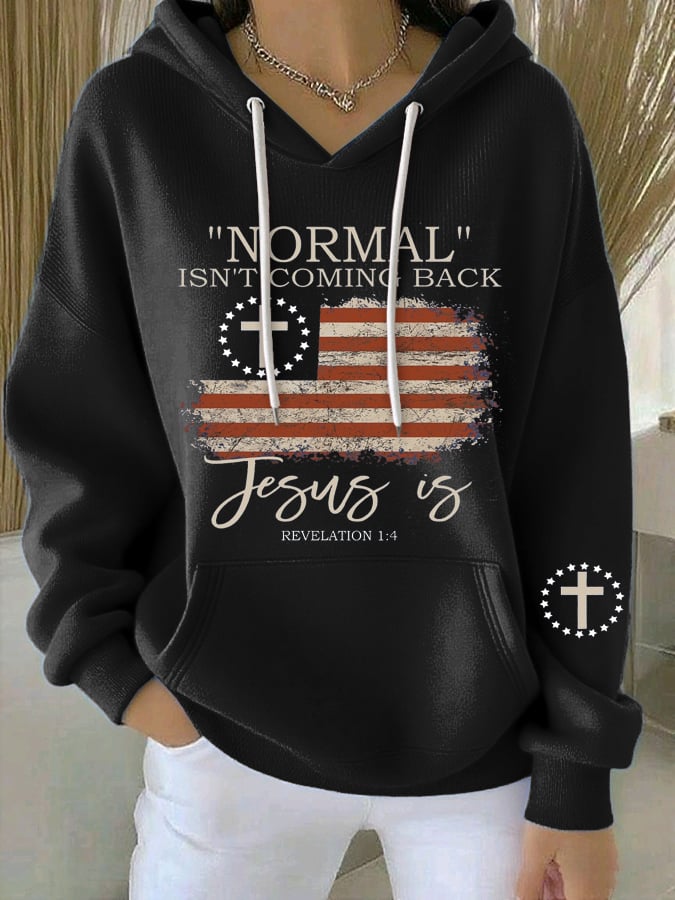 Women's Retro Faith “Normal Isnt Coming Back” Print Casual Hooded Sweatshirt