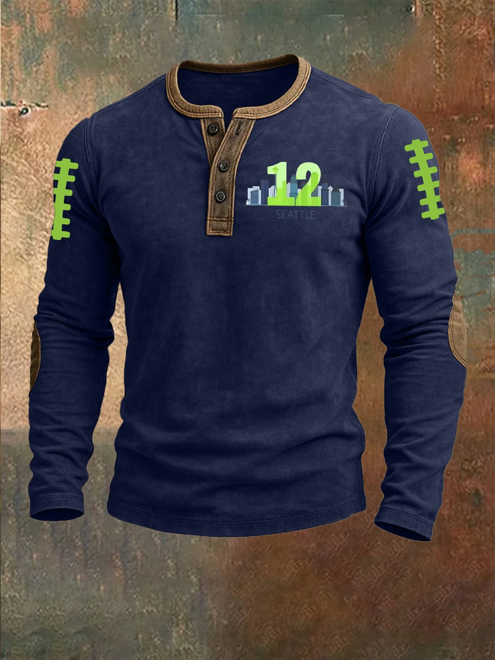 Men's Rugby Print Henley Top