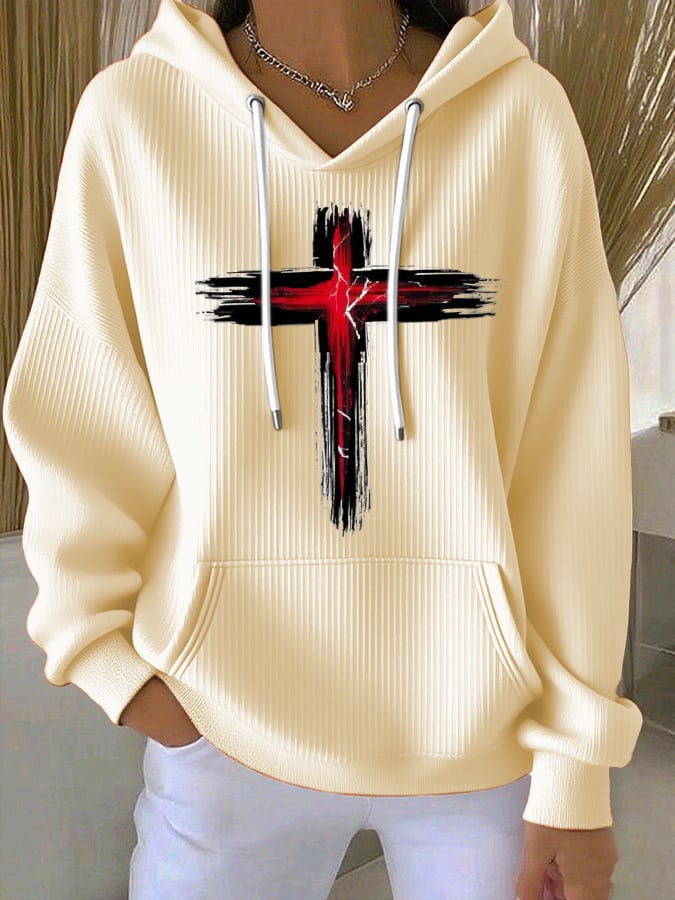 Women's Casual Simple Cross Textured Hoodie