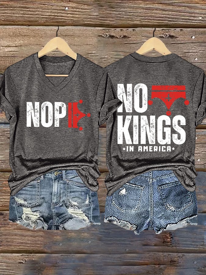 🔥Buy 3 Get 15% Off🔥V-Neck Retro No Kings In America Print T-Shirt