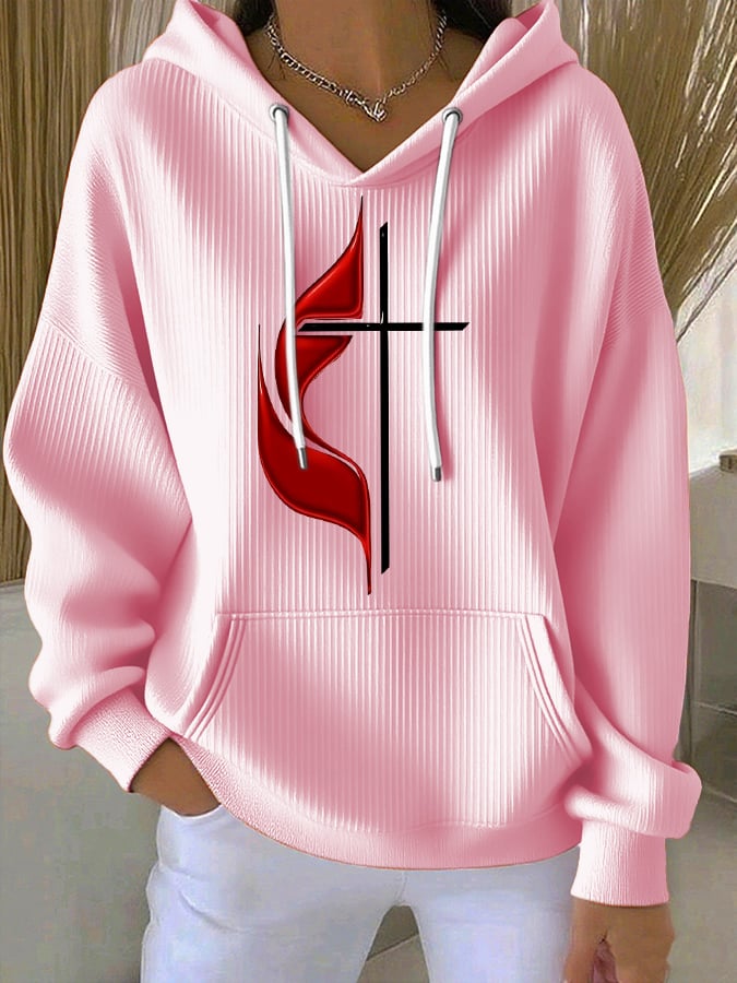 Women's Casual Simple Cross Textured Hoodie