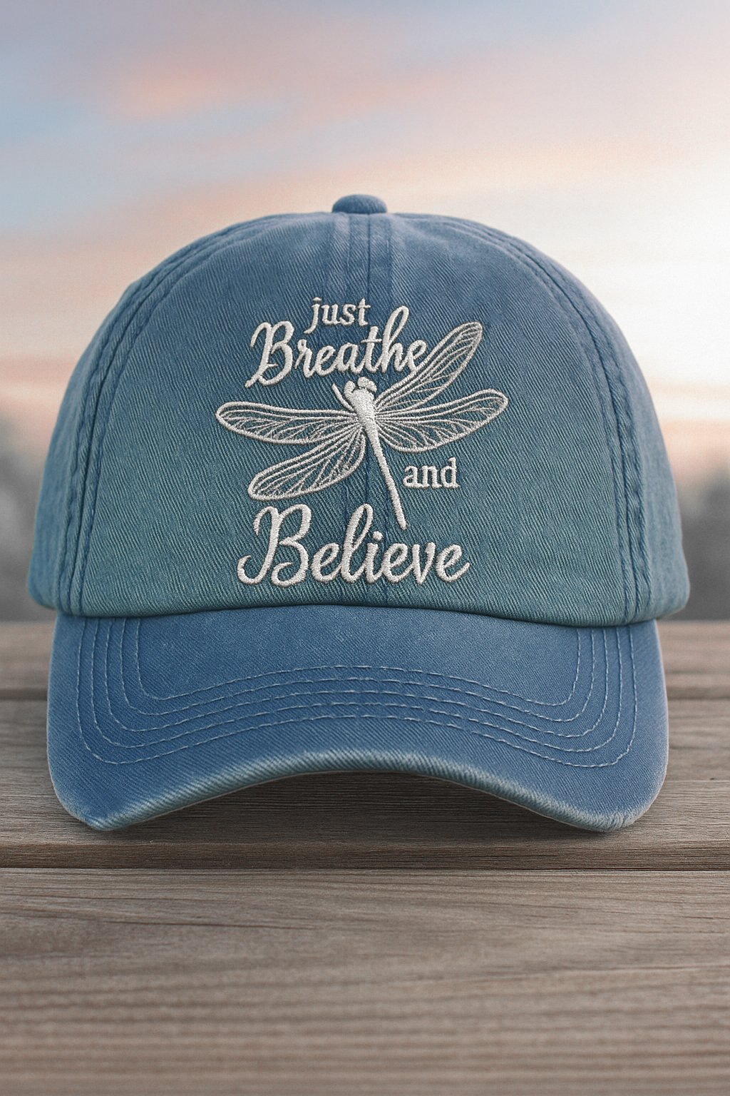 Just Breath Dragonfly Embroidered Print Hat