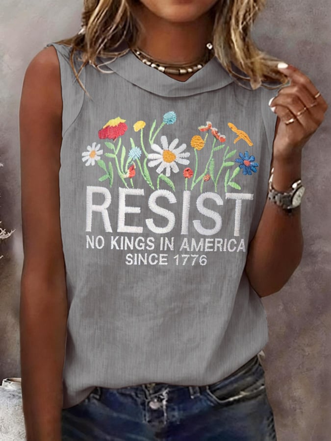 🔥Buy 3 Get 15% Off🔥Vintage Flowers Resist No Kings In America Since 1776 Tops Tank