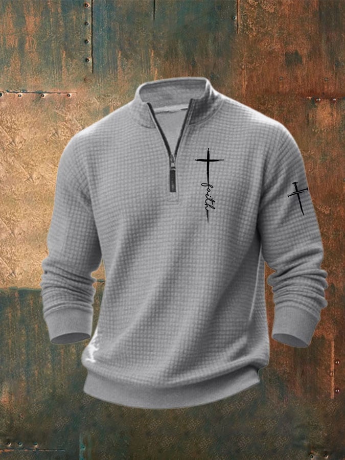 Men's Faith Print Zip Collar Waffle Sweatshirt