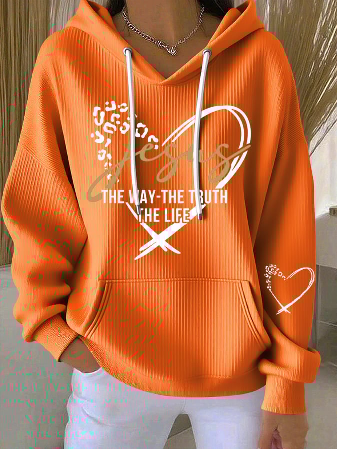Women's Vintage Faith The Way The Truth The Life Printed Casual Ribbed Hoodie