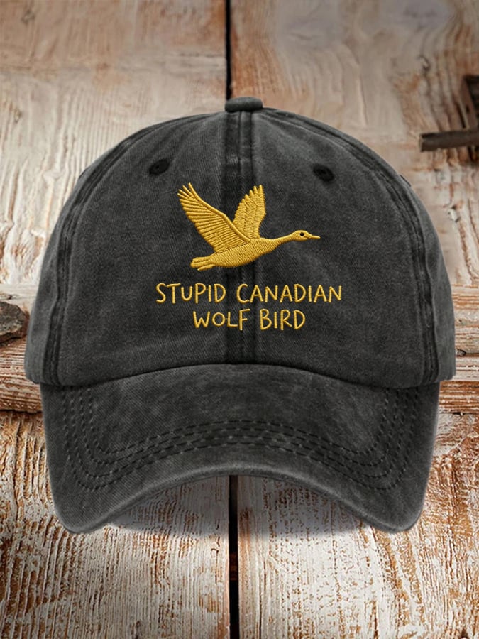 Unisex casual Stupid Canadian wolf bird washed cotton hat
