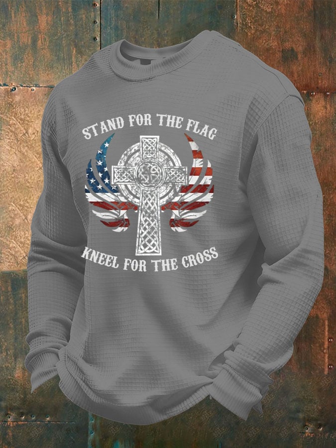 Men's Stand For The Flag Kneel For The Cross Waffle Long Sleeve T-Shirt
