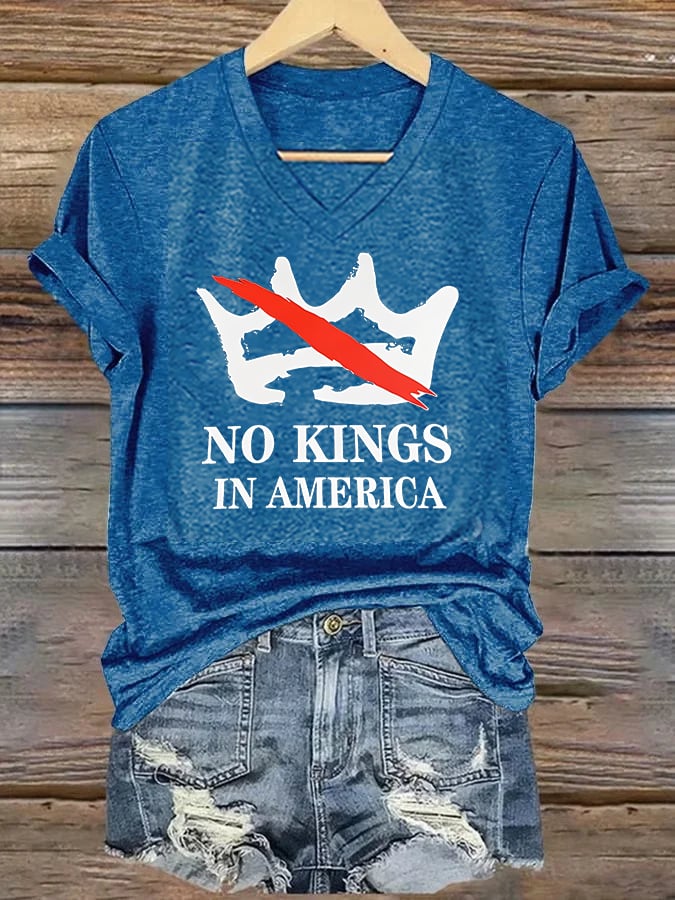 🔥Buy 3 Get 15% Off🔥V-neck Women's no kings in America Printed Casual T-Shirt
