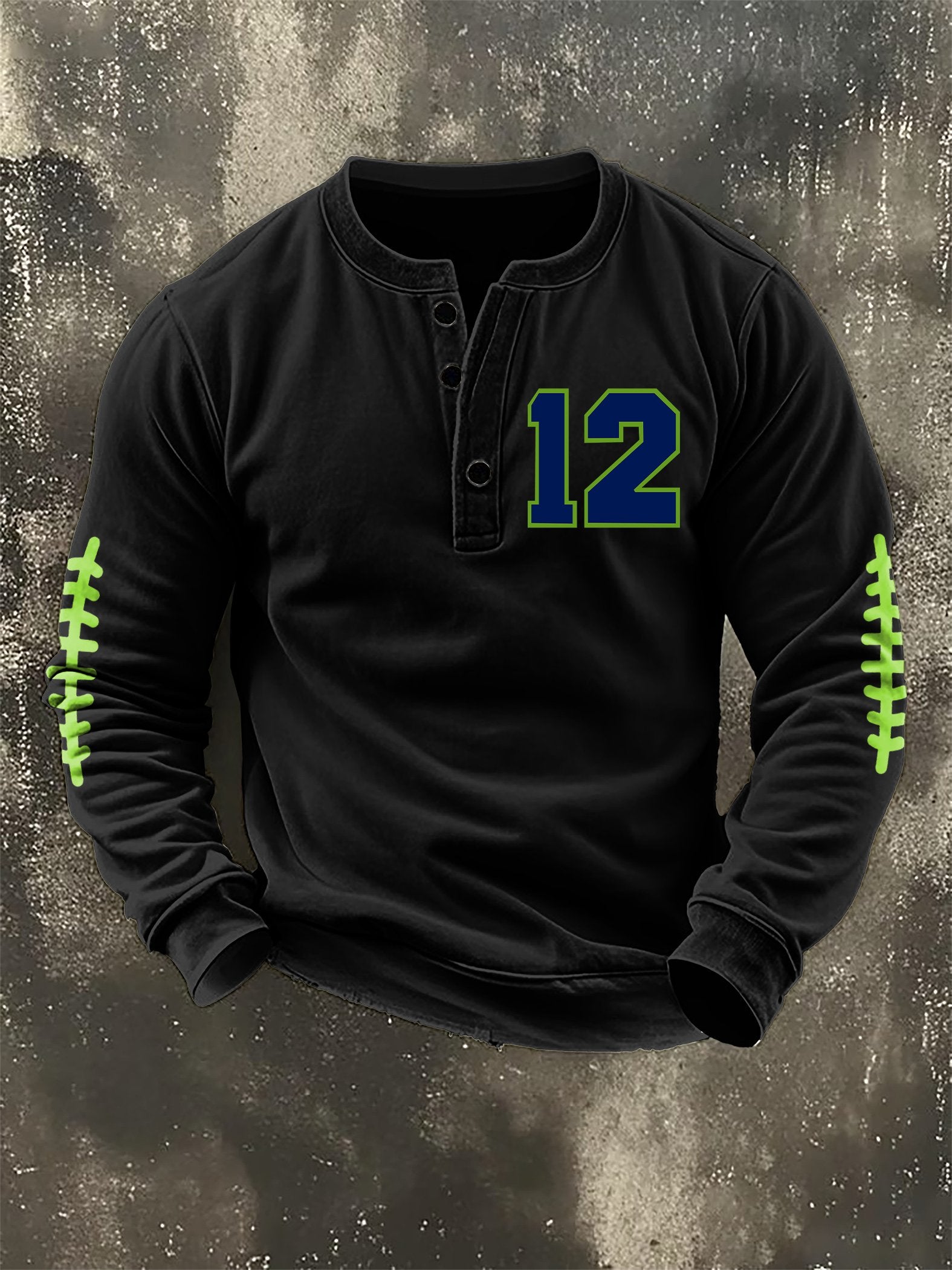 Men's Retro Rugby Design Henley Neck Sweatshirt