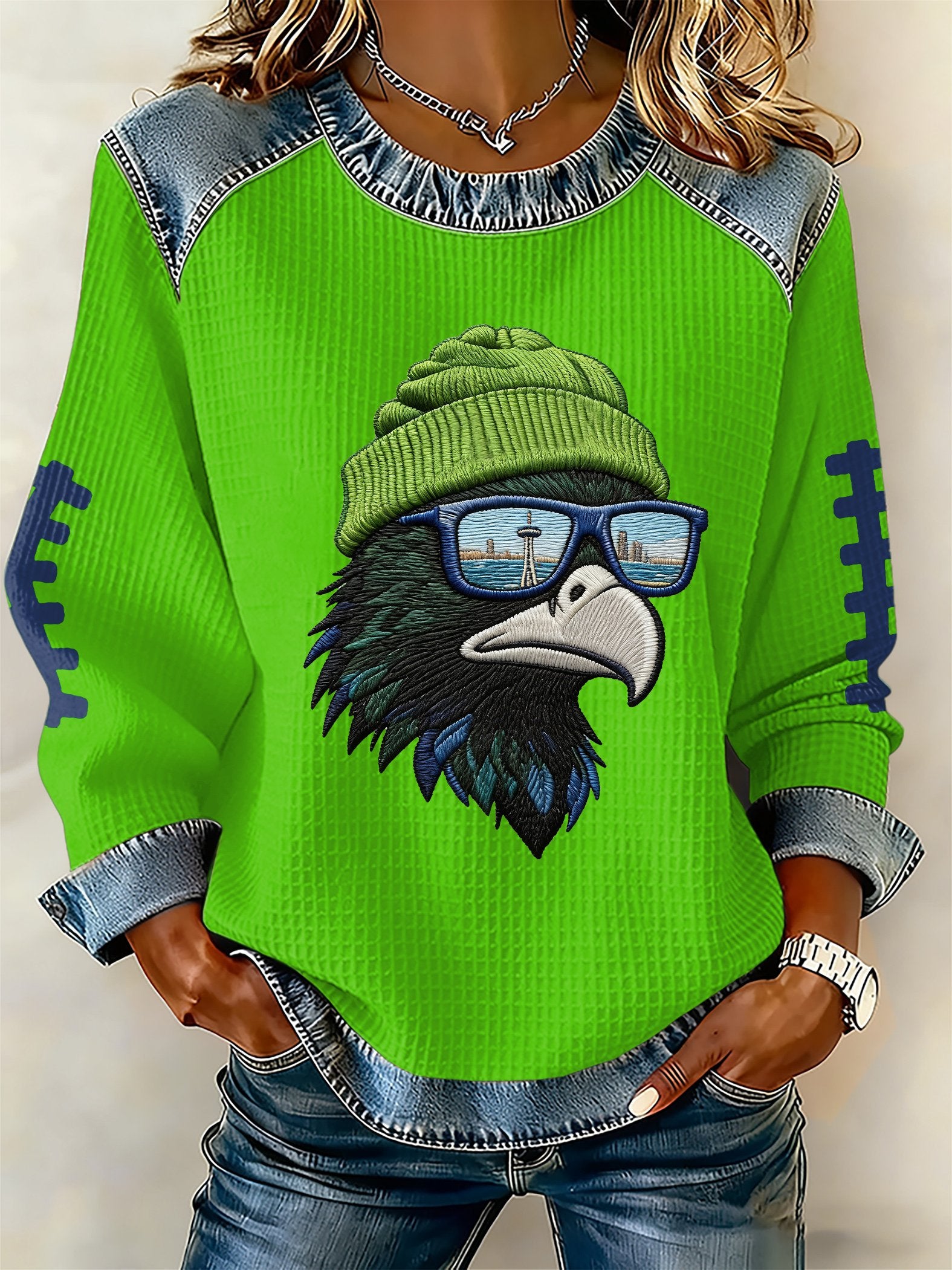 Women's rugby print long-sleeved sweatshirt