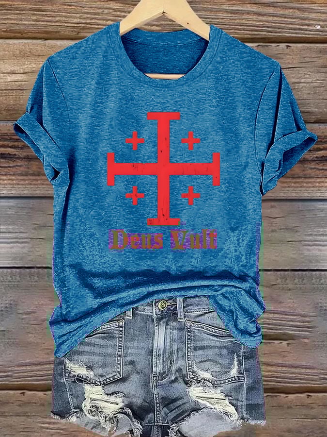 Jerusalem Cross Deus Vult Cotton T-shirt