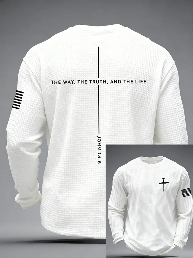 Men's Jesus The Way The Truth The Life Cross Waffle Long Sleeve T-Shirt
