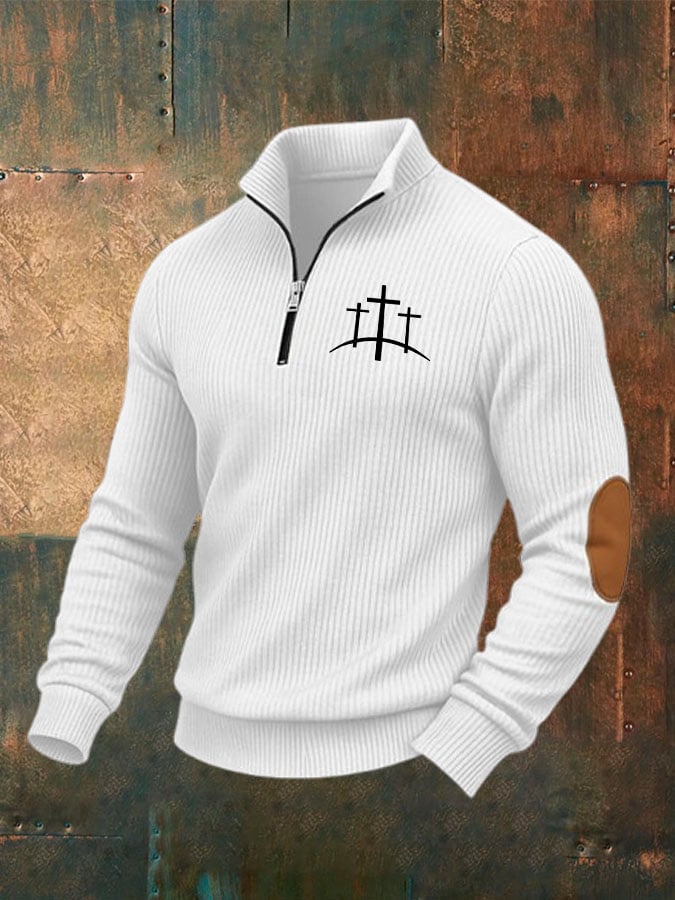 Men's Faith Cross Print Zip-Up Sweatshirt
