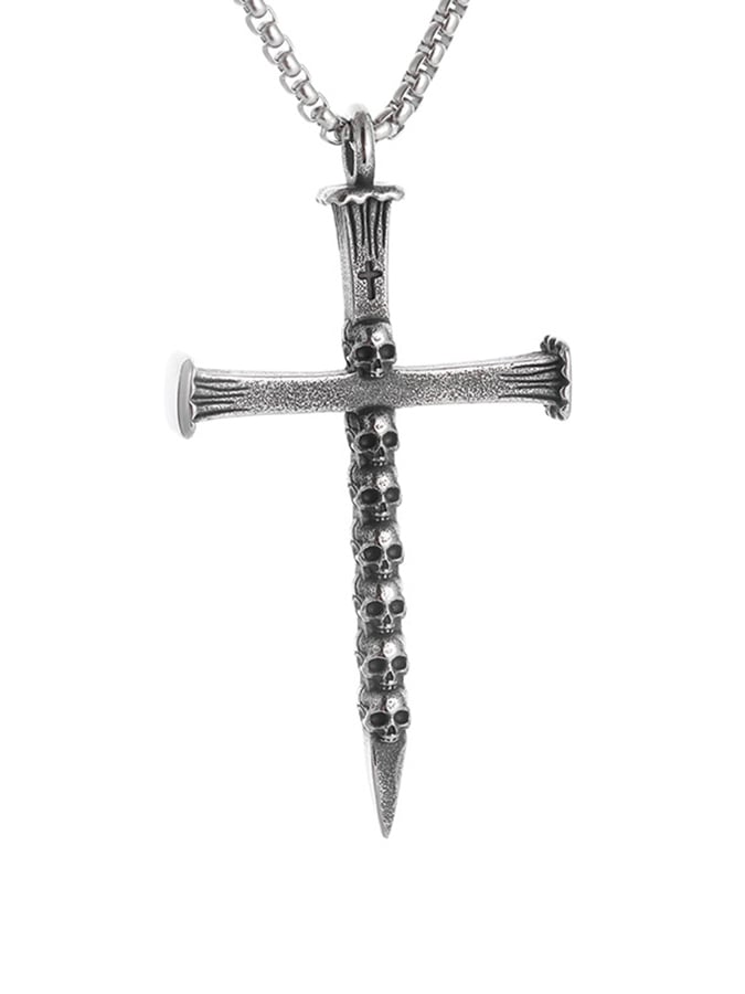 Men's Faith Vintage Cross Skull Ghost Titanium Necklace