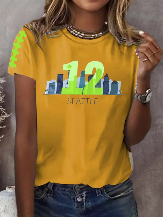 Women's Rugby Print Casual T-shirt