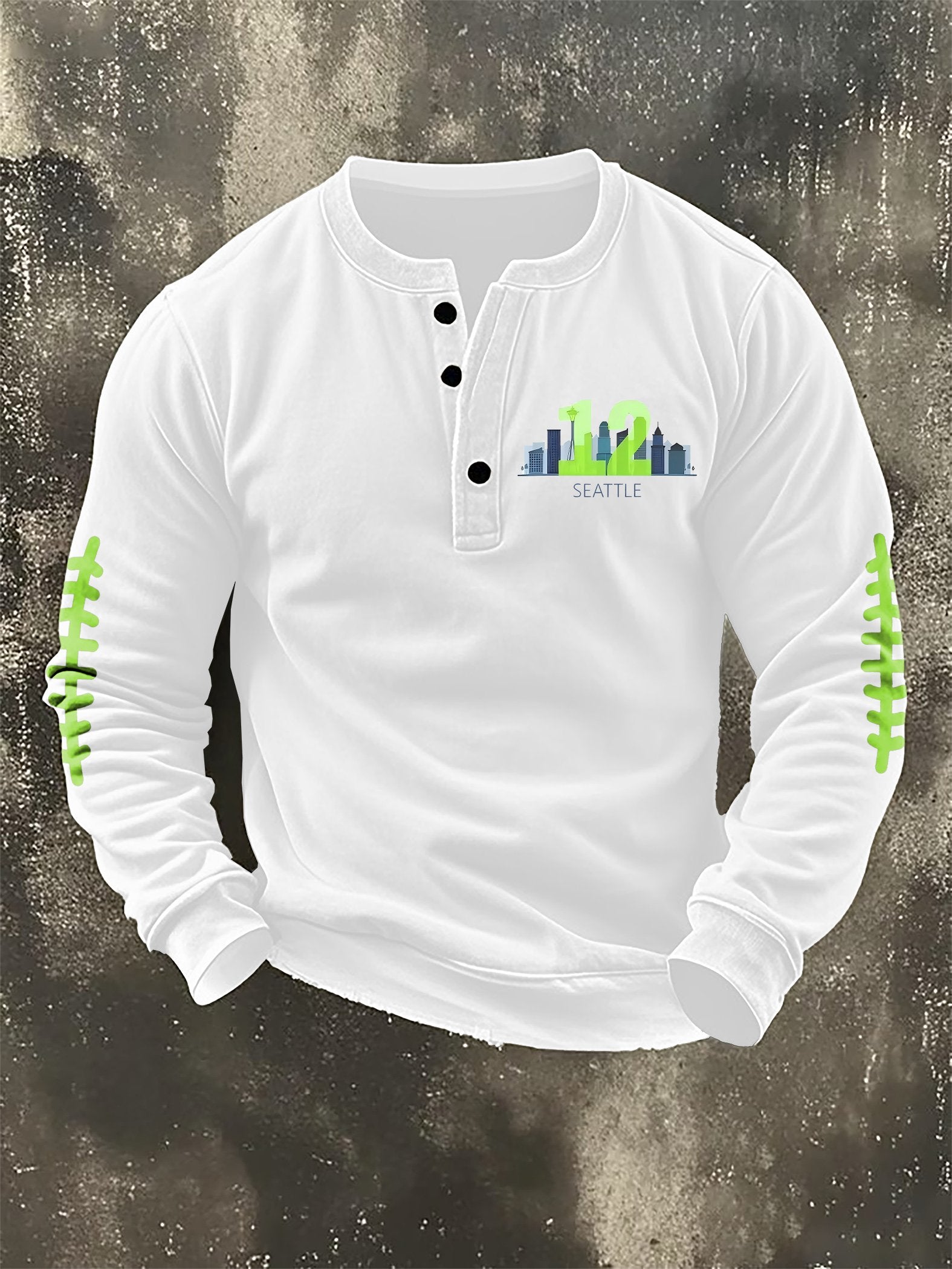 Men's Retro Rugby Design Henley Neck Sweatshirt