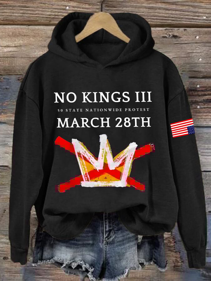 🔥Buy 3 Get 15% Off🔥Retro No Kings III 50 State Nationwide Protest March 28th Print Hoodie