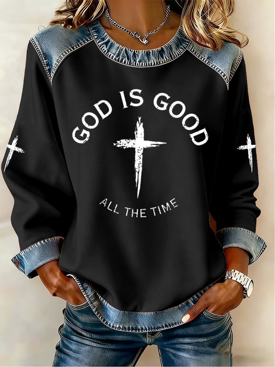 Women's God Is Good All The Time Print Casual Sweatshirt