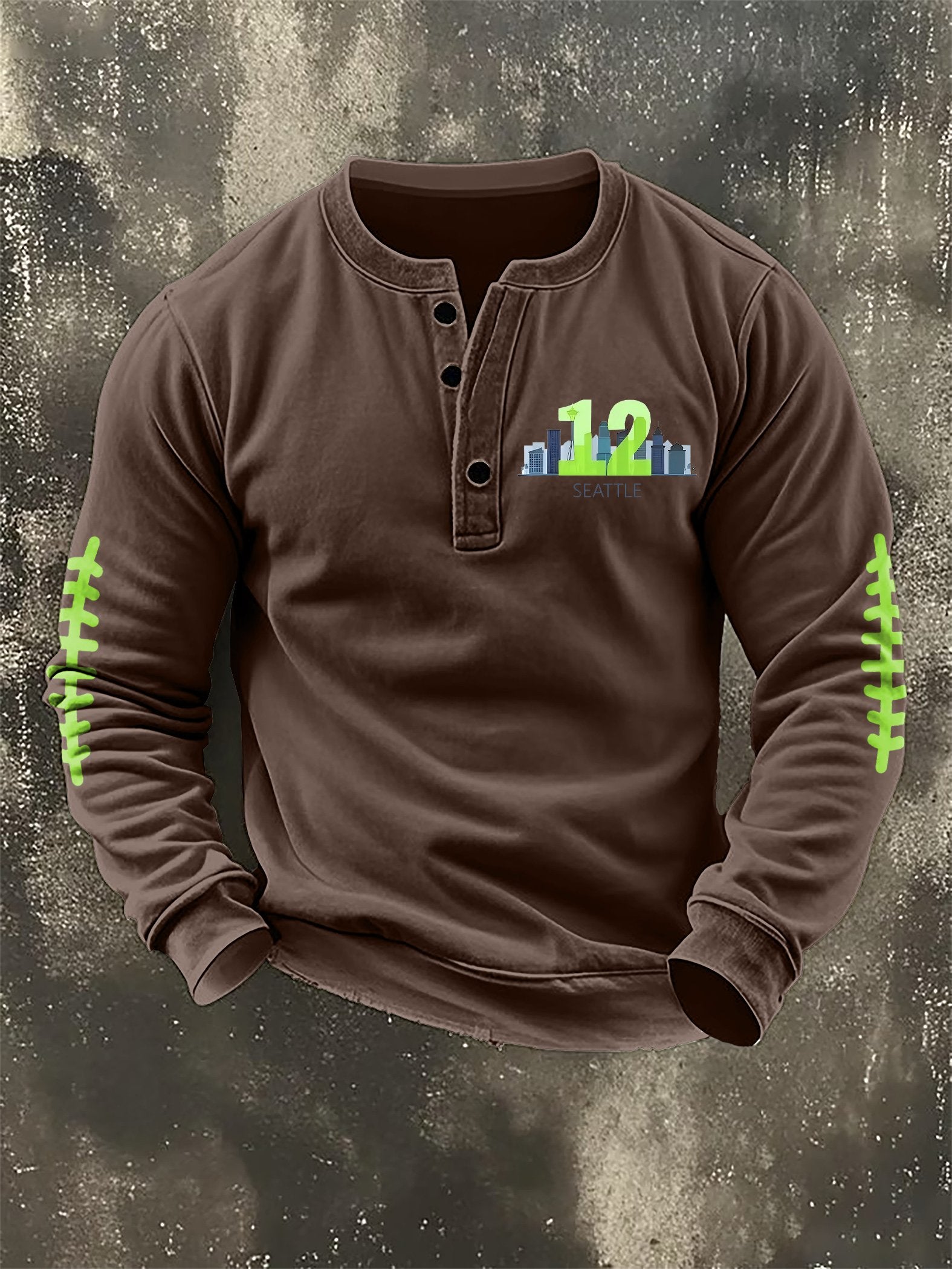 Men's Retro Rugby Design Henley Neck Sweatshirt