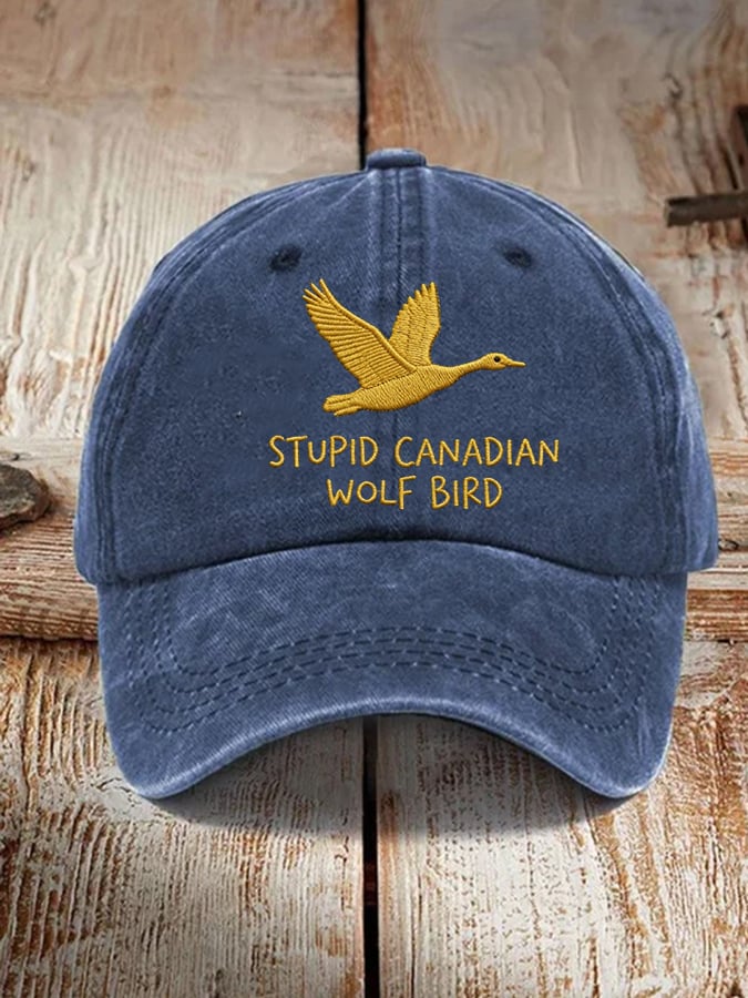 Unisex casual Stupid Canadian wolf bird washed cotton hat