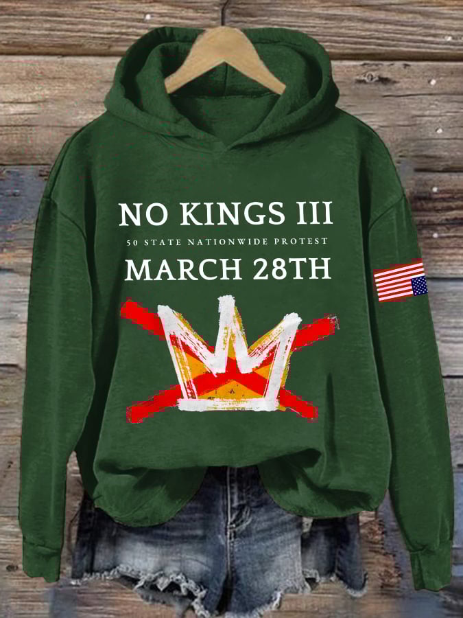 🔥Buy 3 Get 15% Off🔥Retro No Kings III 50 State Nationwide Protest March 28th Print Hoodie