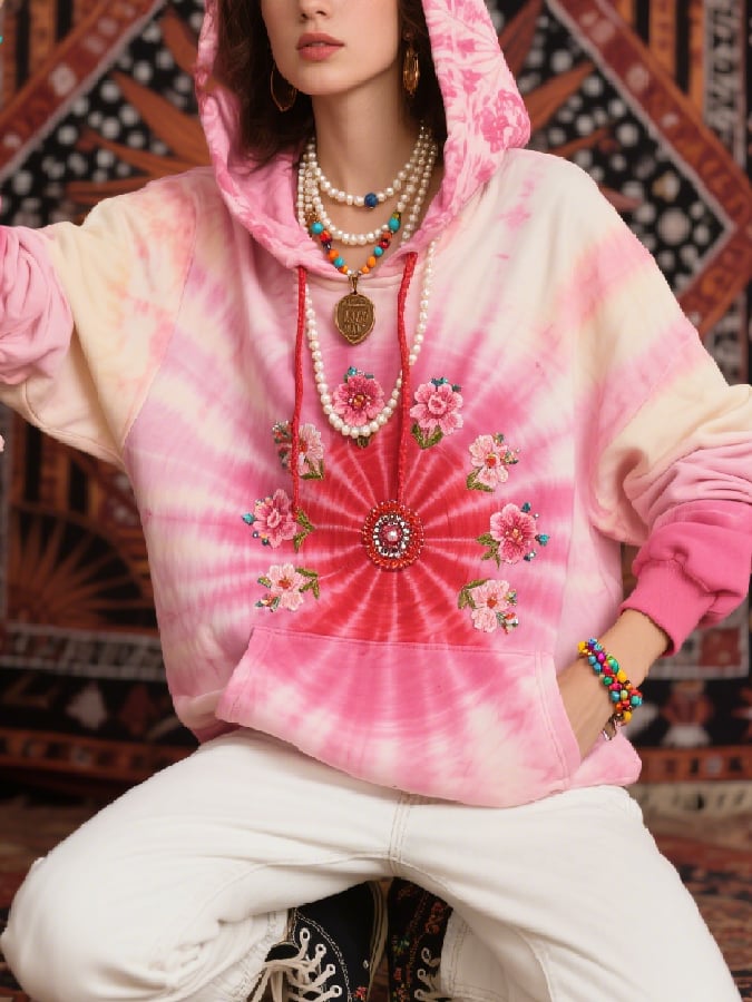 Women's Casual Breast Cancer Awareness Floral Ombre Print Sweatshirt