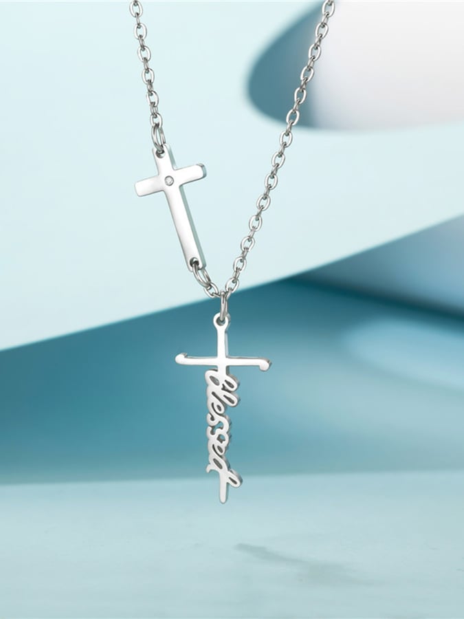 Fashionable Faith Cross Letter Design Necklace For Men And Women