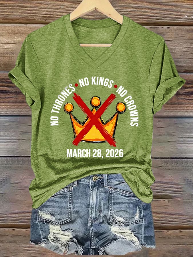 🔥Buy 3 Get 15% Off🔥Women's No Kings No Thrones Print V Neck T-shirt