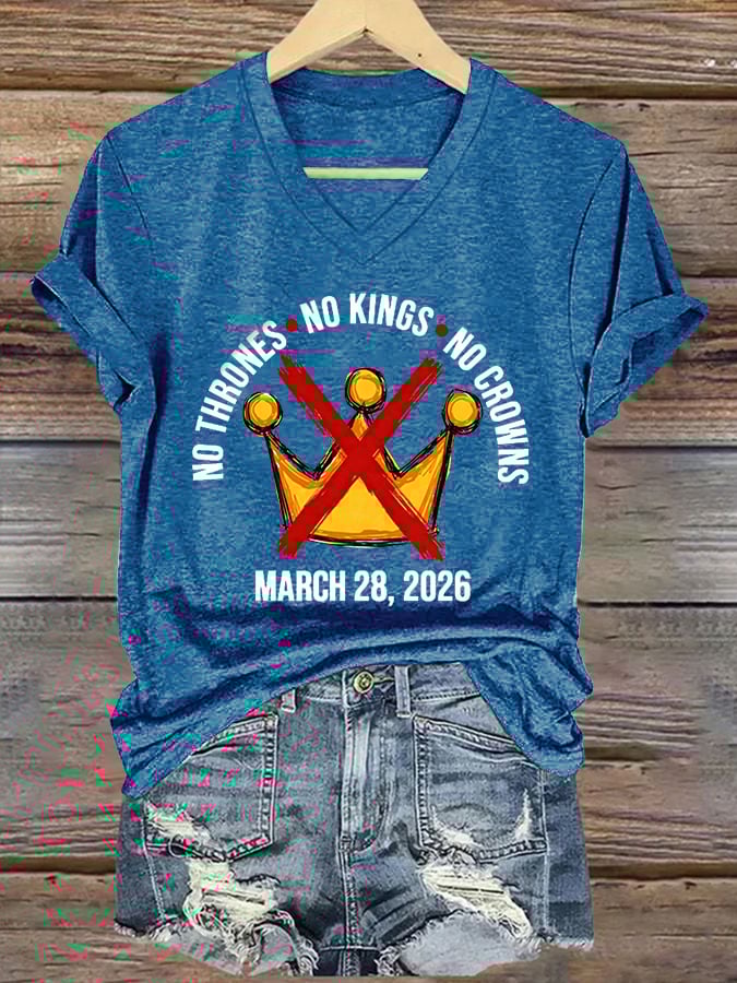 🔥Buy 3 Get 15% Off🔥Women's No Kings No Thrones Print V Neck T-shirt