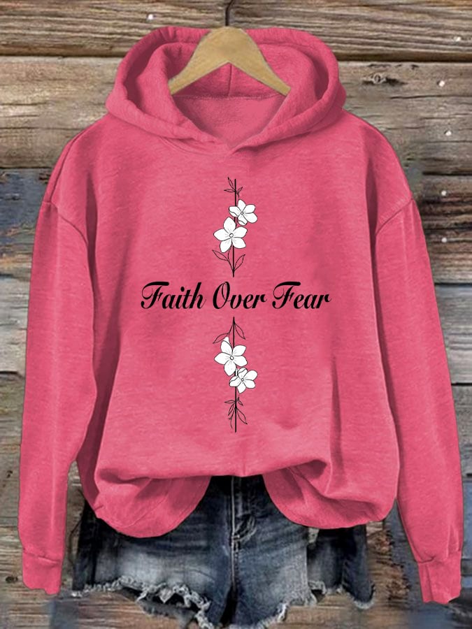 Women's Casual Faith Overcomes Fear Cross Hoodie