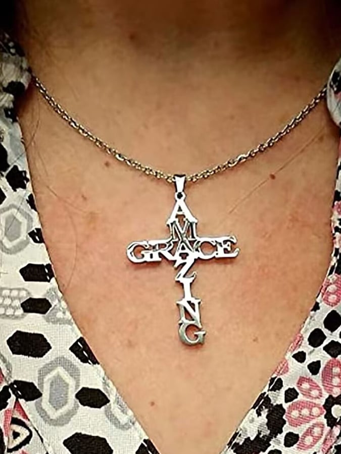 Women's Stainless Steel AMAZE GRACE Faith Cross Necklace