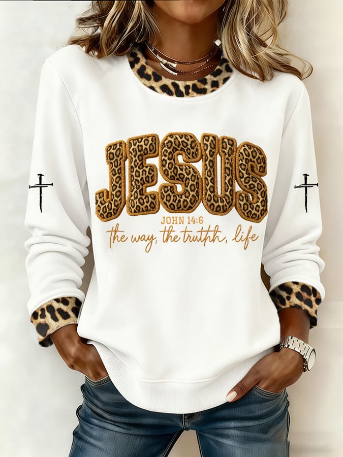 Women's Casual Retro The Way The Truth The Life Leopard Print Sweatshirt