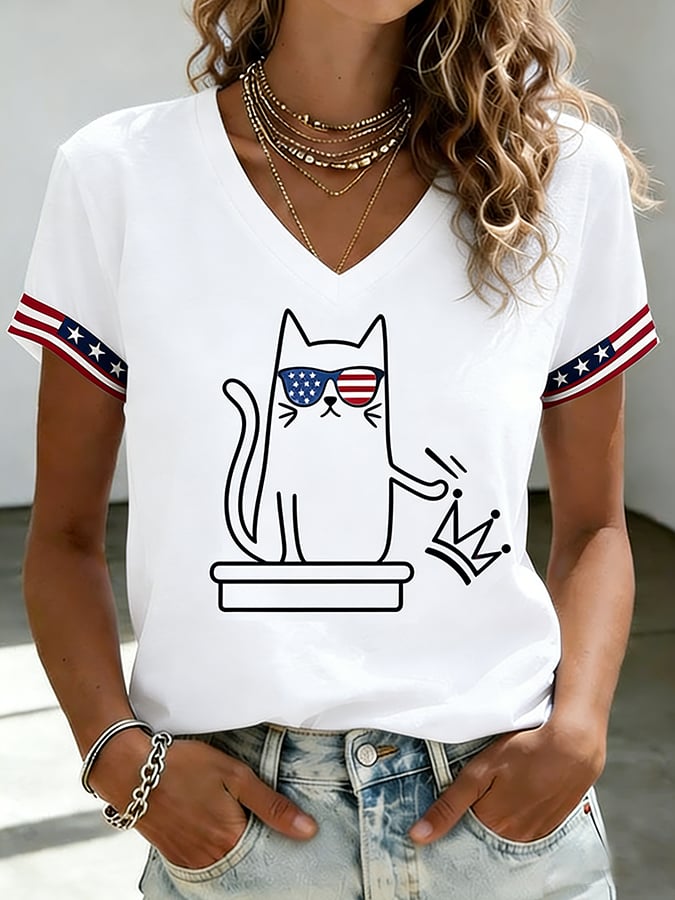 🔥Buy 3 Get 15% Off🔥Women's With Fun Print And No King Design V-Neck Short-Sleeved T-Shirt