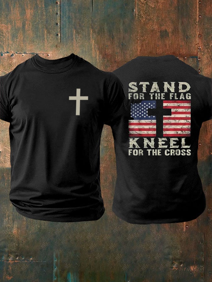 Men's Stand For The Flag Kneel For The Cross Print T-Shirt